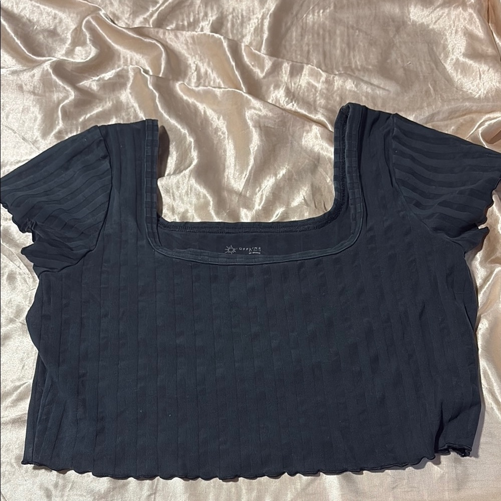 Black Square Neck Ribbed Top